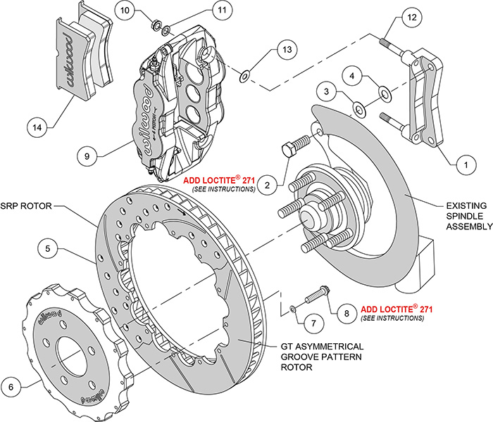 Forged Narrow Superlite 6R Big Brake Front Brake Kit (Hat) Assembly Schematic