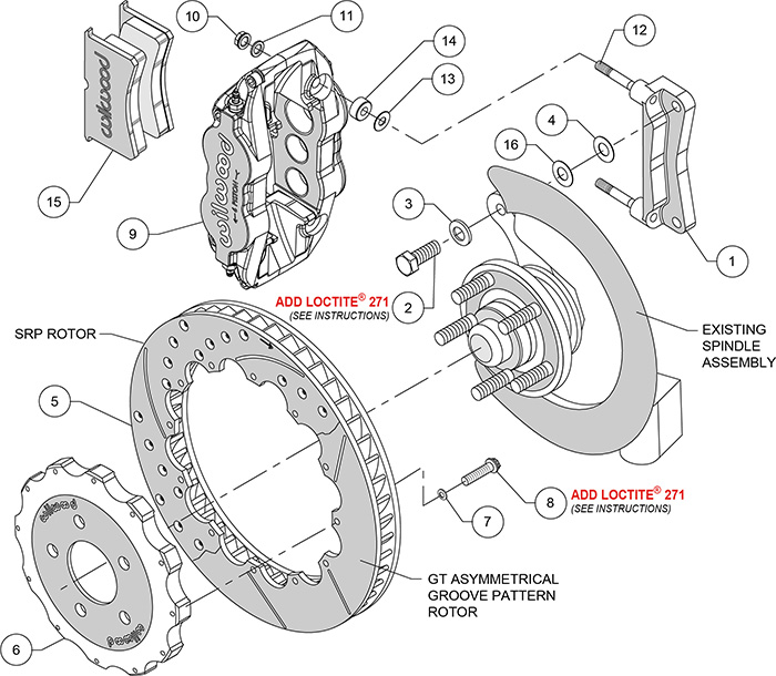 Forged Narrow Superlite 6R Big Brake Front Brake Kit (Hat) Assembly Schematic