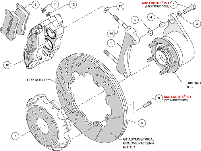 Dynapro Radial Big Brake Front Brake Kit (Hat) Assembly Schematic