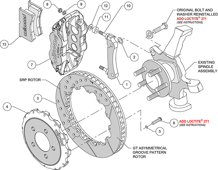 Forged Narrow Superlite 6R Big Brake Front Brake Kit (Hat) Assembly Schematic