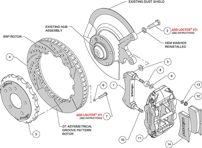 Forged Narrow Superlite 6R Big Brake Front Brake Kit (Hat) Assembly Schematic