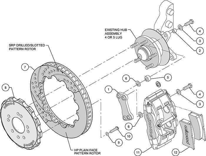 Forged Superlite 4 Big Brake Front Brake Kit (Hat) Assembly Schematic