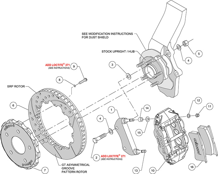 Forged Narrow Superlite 6R Big Brake Front Brake Kit (Hat) Assembly Schematic