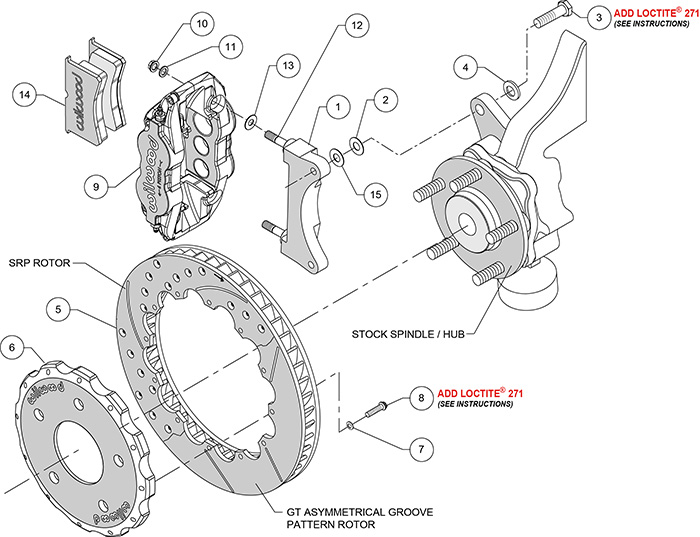 Forged Narrow Superlite 6R Big Brake Front Brake Kit (Hat) Assembly Schematic