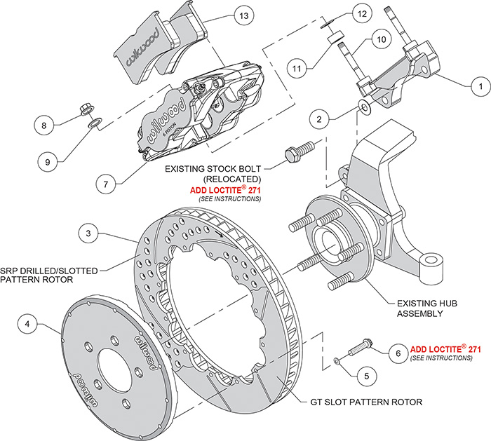 Forged Narrow Superlite 6R Big Brake Front Brake Kit (Hat) Assembly Schematic