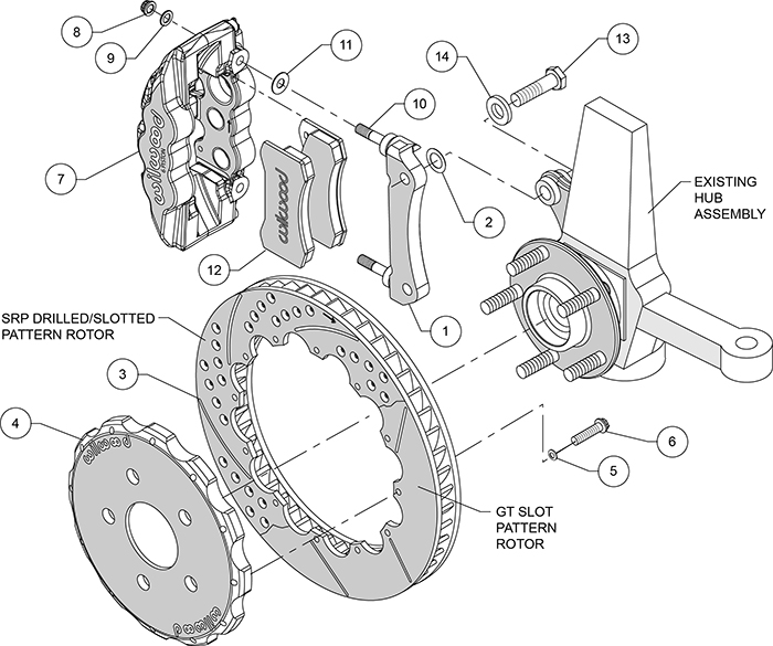 AERO6 Big Brake Front Brake Kit Assembly Schematic