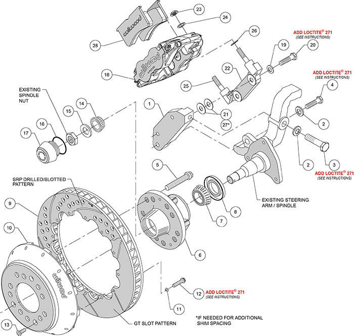 Forged Narrow Superlite 6R Big Brake Front Brake Kit (Hub) Assembly Schematic