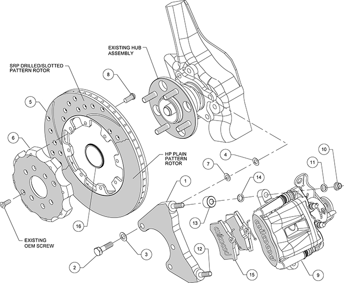 Combination Parking Brake Caliper Rear Brake Kit Assembly Schematic