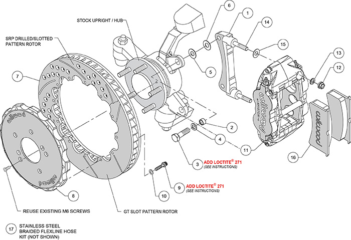 Forged Narrow Superlite 6R Big Brake Front Brake Kit (Hat) Assembly Schematic