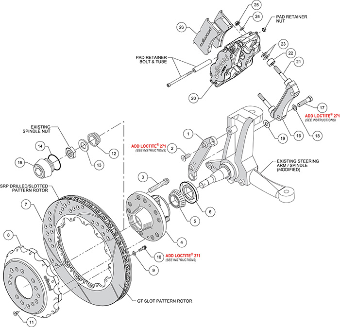 Forged Narrow Superlite 6R Big Brake Front Brake Kit (Hub) Assembly Schematic