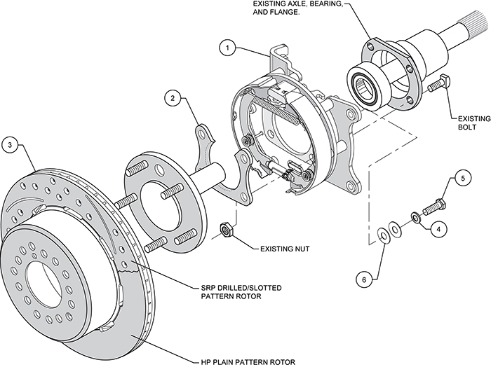 Forged Dynalite Rear Parking Brake Kit (Less Calipers) Assembly Schematic