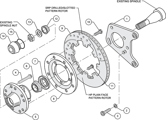 Front Hub Kit (8 Bolt Rotor) Assembly Schematic