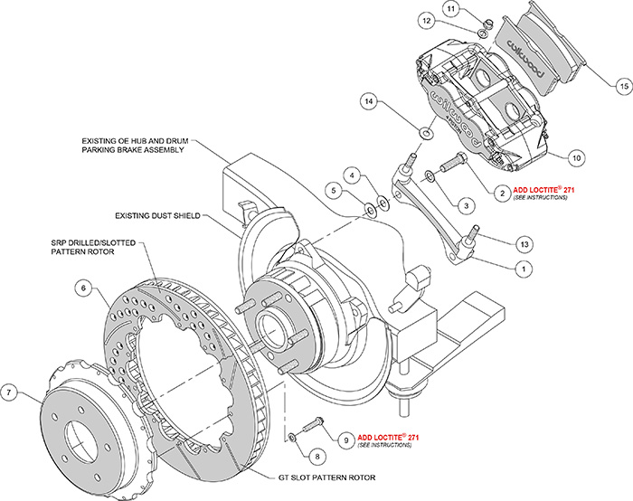 Forged Narrow Superlite 4R Big Brake Rear Brake Kit For OE Parking Brake Assembly Schematic