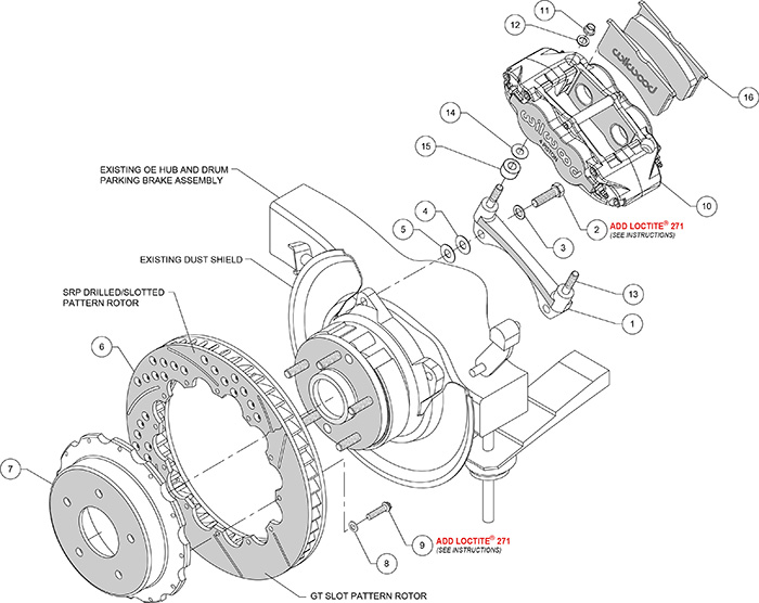 Forged Narrow Superlite 4R Big Brake Rear Brake Kit For OE Parking Brake Assembly Schematic