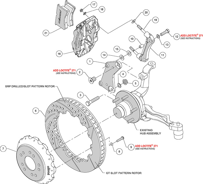 Forged Narrow Superlite 6R Big Brake Front Brake Kit (Hat) Assembly Schematic