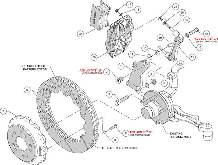 Forged Narrow Superlite 6R Big Brake Front Brake Kit (Hat) Assembly Schematic