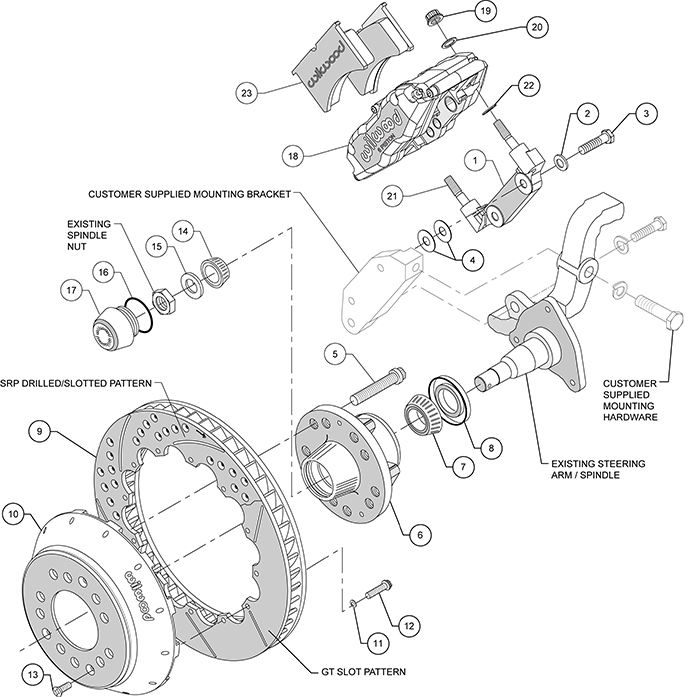 Forged Narrow Superlite 6R Big Brake Front Brake Kit (Hub) Assembly Schematic