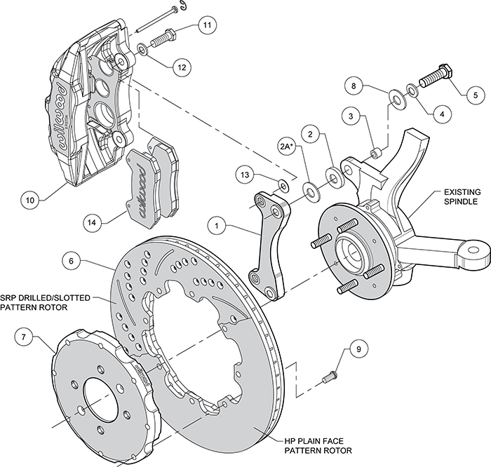 Forged Dynapro 6 Big Brake Front Brake Kit (Hat) Assembly Schematic