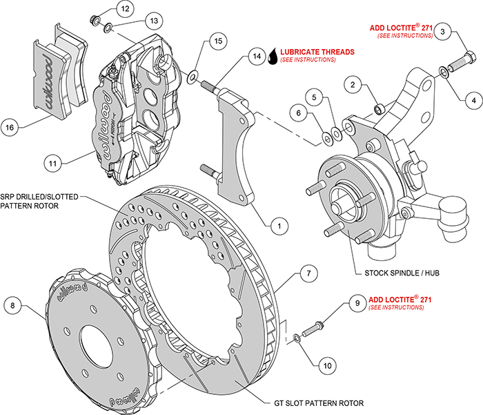 Forged Narrow Superlite 6R Big Brake Front Brake Kit (Hat) Assembly Schematic