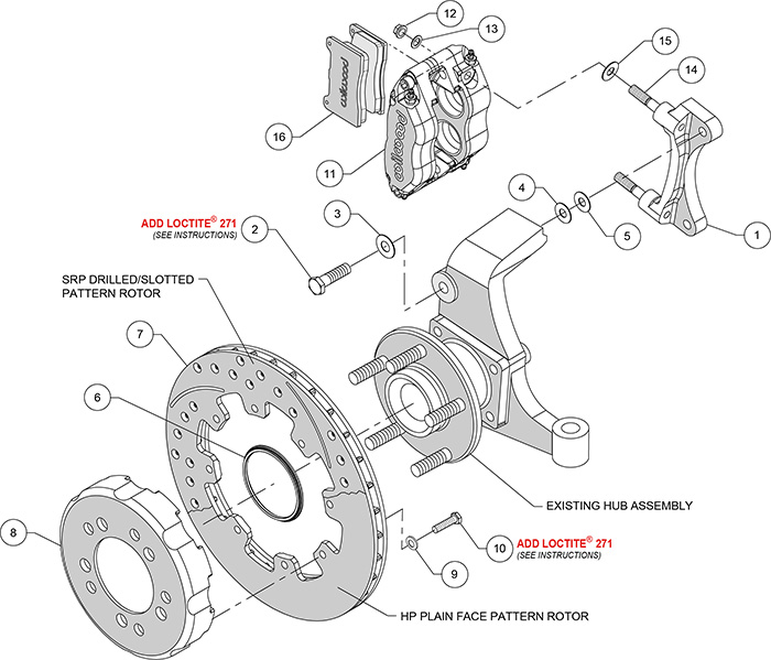 Dynapro Radial Front Drag Brake Kit Assembly Schematic