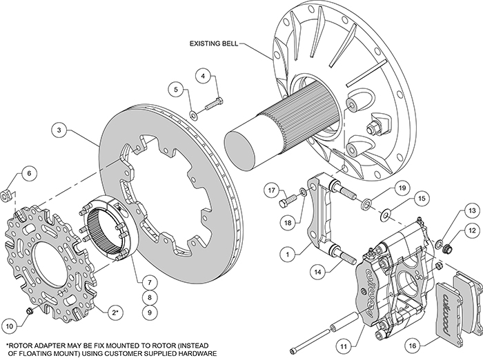 Billet Narrow Dynalite Radial Mount Sprint Inboard Brake Kit Assembly Schematic