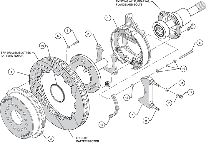 W4A Big Brake Rear Parking Brake Kit (Less Calipers) Assembly Schematic