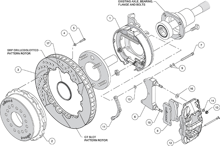 AERO4 Big Brake Rear Parking Brake Kit Assembly Schematic