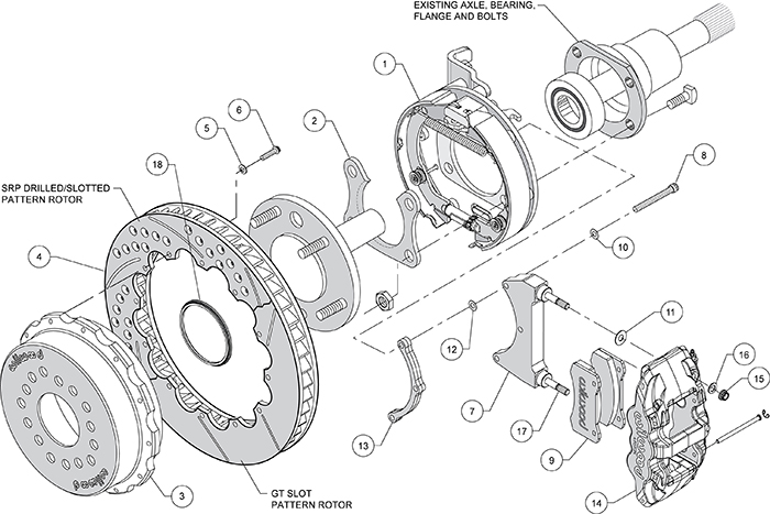 AERO4 Big Brake Rear Parking Brake Kit Assembly Schematic