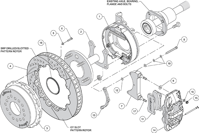 AERO4 Big Brake Rear Parking Brake Kit Assembly Schematic