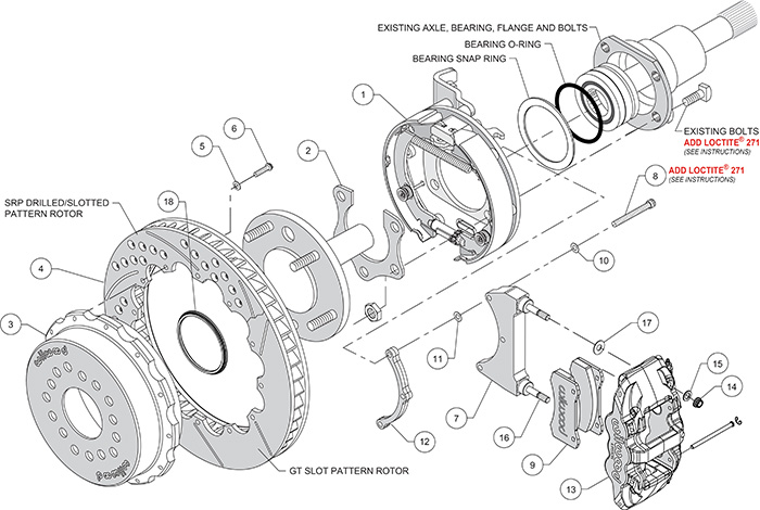 AERO4 Big Brake Rear Parking Brake Kit Assembly Schematic