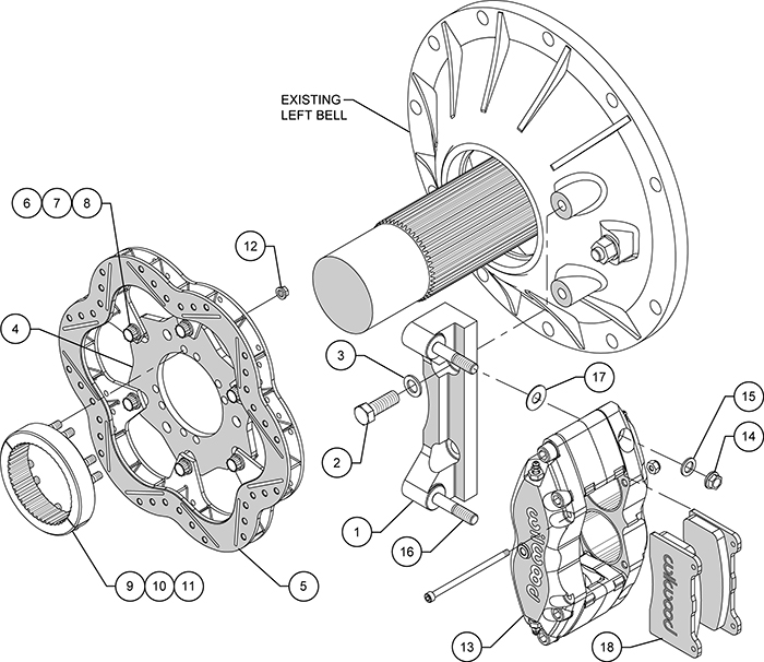 Dynapro Radial Sprint Inboard Brake Kit Assembly Schematic