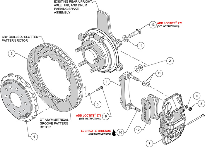 AERO4 Big Brake Rear Brake Kit For OE Parking Brake Assembly Schematic