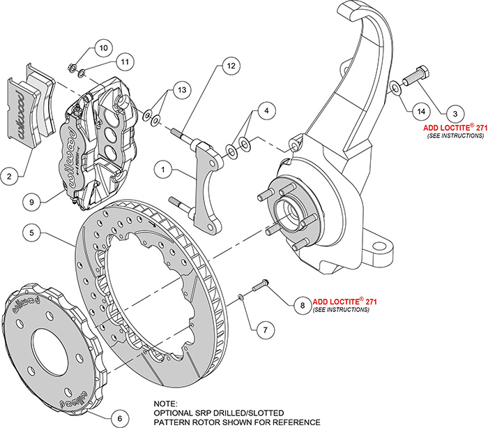 Forged Narrow Superlite 6R Big Brake Front Brake Kit (Hat) Assembly Schematic