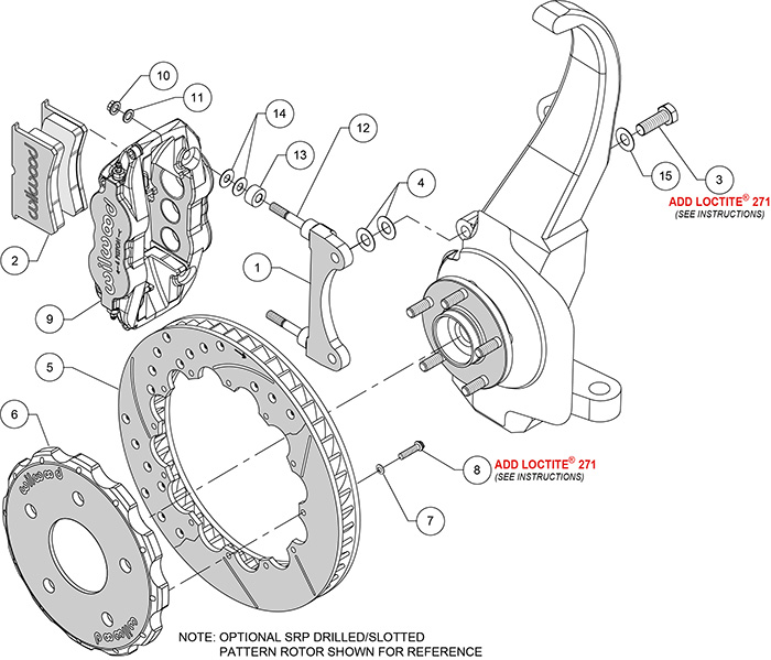 Forged Narrow Superlite 6R Big Brake Front Brake Kit (Hat) Assembly Schematic