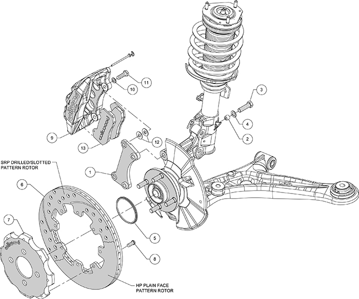 Forged Dynapro 6 Big Brake Front Brake Kit (Hat) Assembly Schematic