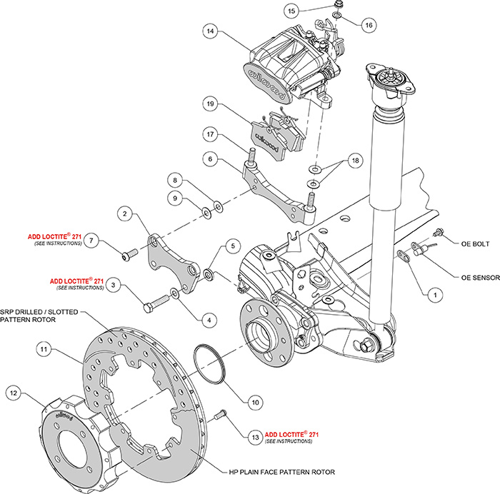 Combination Parking Brake Caliper Rear Brake Kit Assembly Schematic