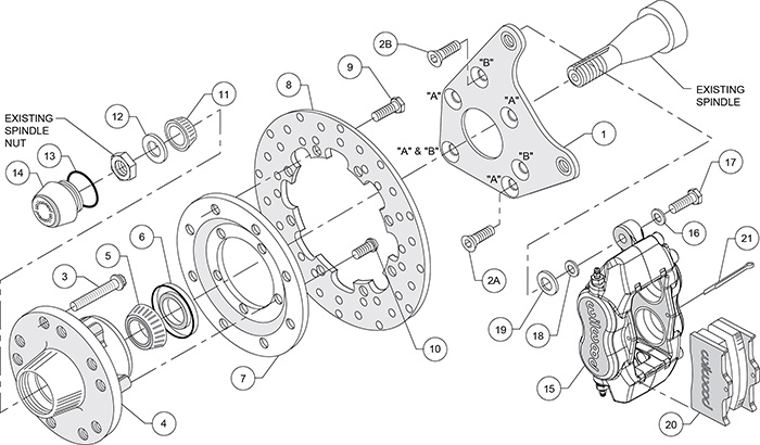 Forged Dynalite Front Drag Brake Kit Assembly Schematic