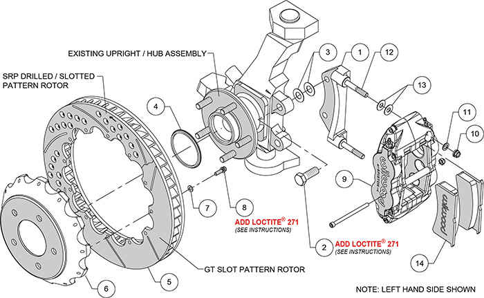 Forged Narrow Superlite 6R Big Brake Front Brake Kit (Hat) Assembly Schematic