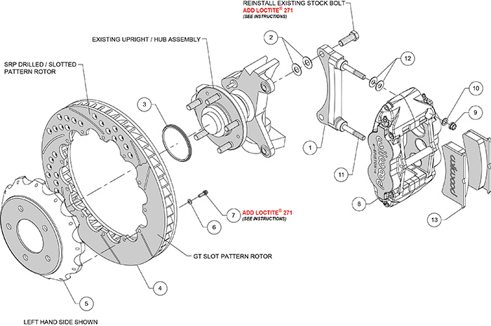 Forged Narrow Superlite 6R Big Brake Front Brake Kit (Hat) Assembly Schematic