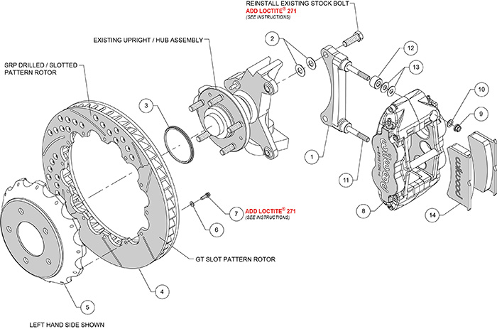 Forged Narrow Superlite 6R Big Brake Front Brake Kit (Hat) Assembly Schematic