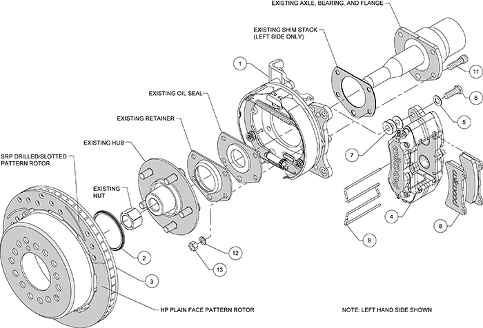 Forged Dynapro Low-Profile Rear Parking Brake Kit Assembly Schematic