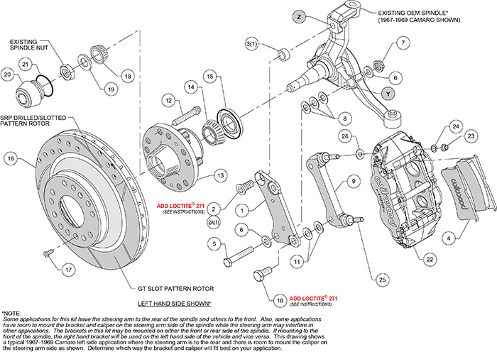 Forged Narrow Superlite 6R Big Brake Front Brake Kit (Hub and 1PC Rotor) Assembly Schematic