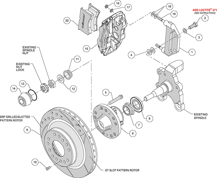 Forged Narrow Superlite 6R Big Brake Front Brake Kit (Hub and 1PC Rotor) Assembly Schematic