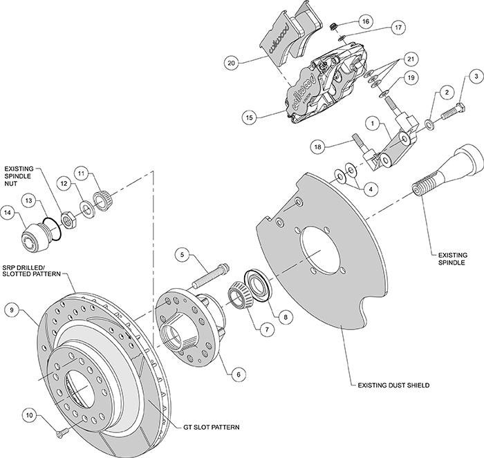 Forged Narrow Superlite 6R Big Brake Front Brake Kit (Hub and 1PC Rotor) Assembly Schematic