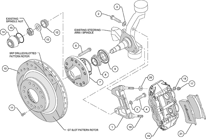 Forged Narrow Superlite 6R Big Brake Front Brake Kit (Hub and 1PC Rotor) Assembly Schematic