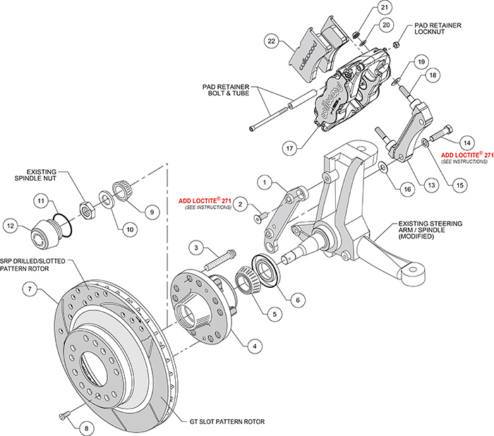 Forged Narrow Superlite 6R Big Brake Front Brake Kit (Hub and 1PC Rotor) Assembly Schematic