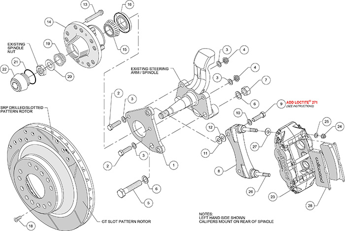 Forged Narrow Superlite 6R Big Brake Front Brake Kit (Hub and 1PC Rotor) Assembly Schematic