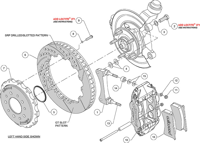 Forged Narrow Superlite 6R Big Brake Front Brake Kit (Hat) Assembly Schematic