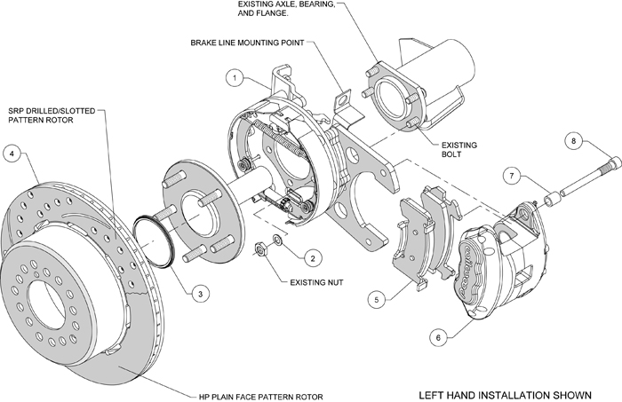 D154 Rear Parking Brake Kit Assembly Schematic