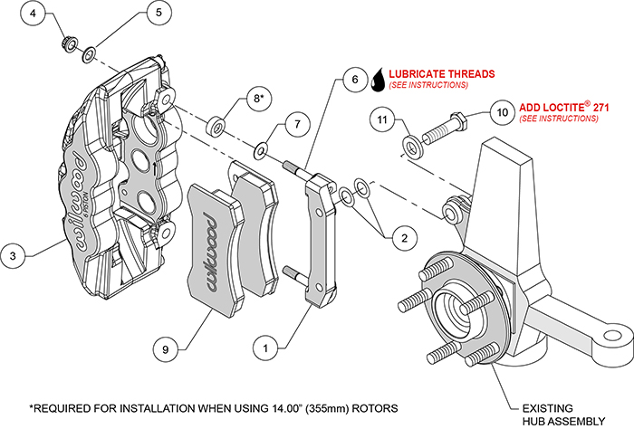 AERO6 Front Caliper and Bracket Upgrade Kit for Corvette C5-C6 Assembly Schematic